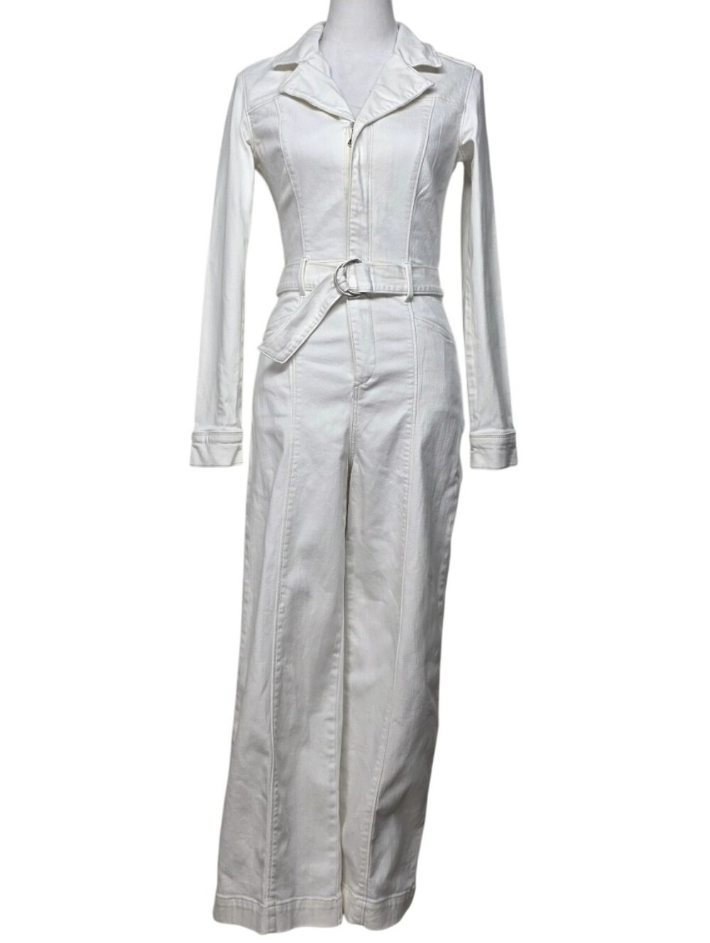 PAIGE Cream Long-Sleeve Belted Jumpsuit Size 2